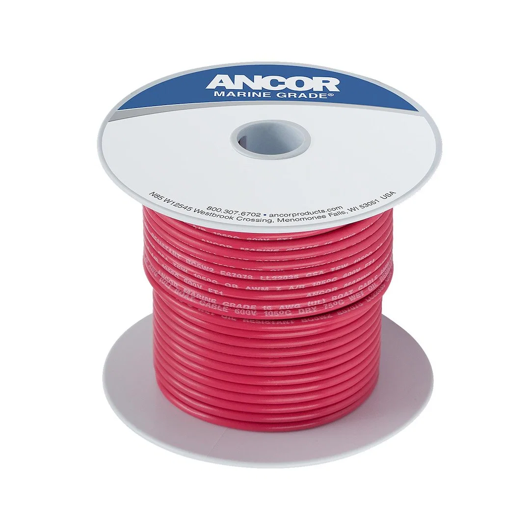 104810 – ANCOR Primary Wire, Stranded Conductor 14 Gauge Red 100 Foot Spool Tinned Copper Conductor/ PVC Insulation U...